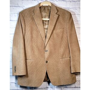 Chaps Mens Corduroy Blazer Size 44R Tan Paisley Lining 100% Cotton Preppy Career